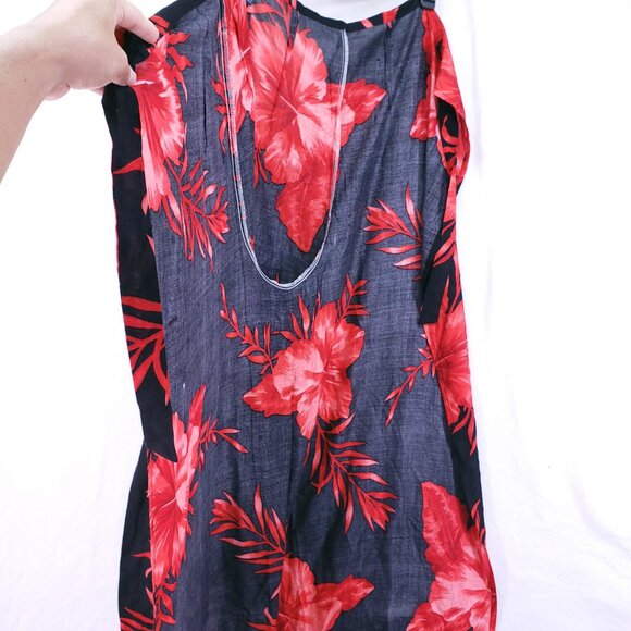 Hibiscus Collection Hawaii Red n Black Split Leg Open Sides Wrap Relaxed Floral - Picture 15 of 16